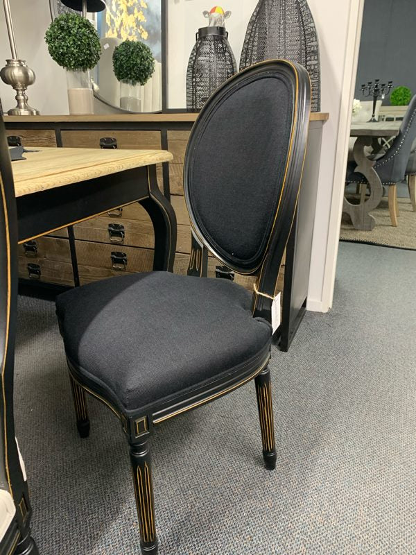 Louis XVI Linen Oval back / black linen Dining Chair