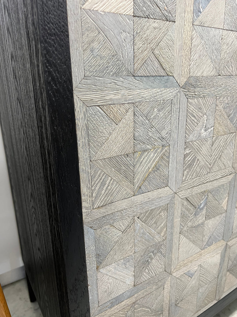 Cassie Oak /Iron Geometric Patterned 4 Door Sideboard