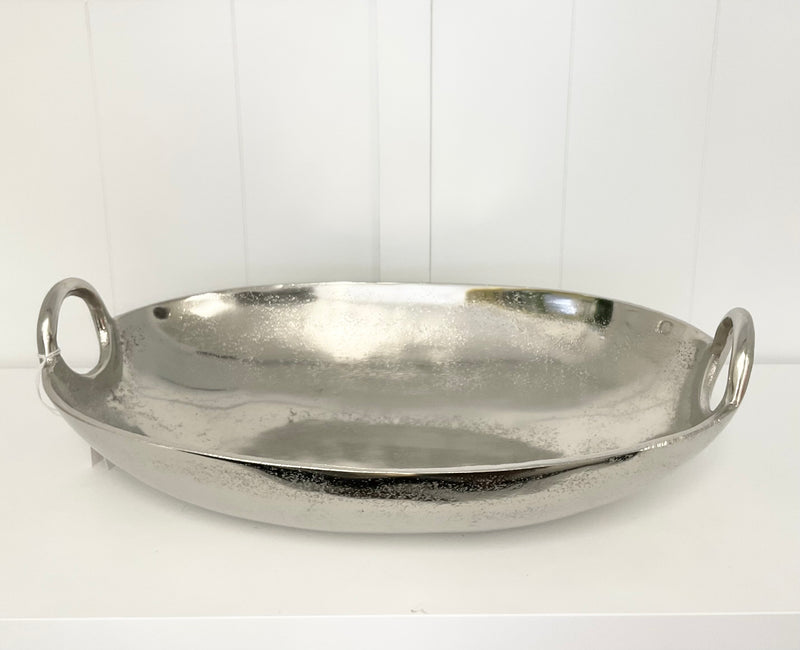 Aluminium Silver Oval Bowl W/Round Handles Large