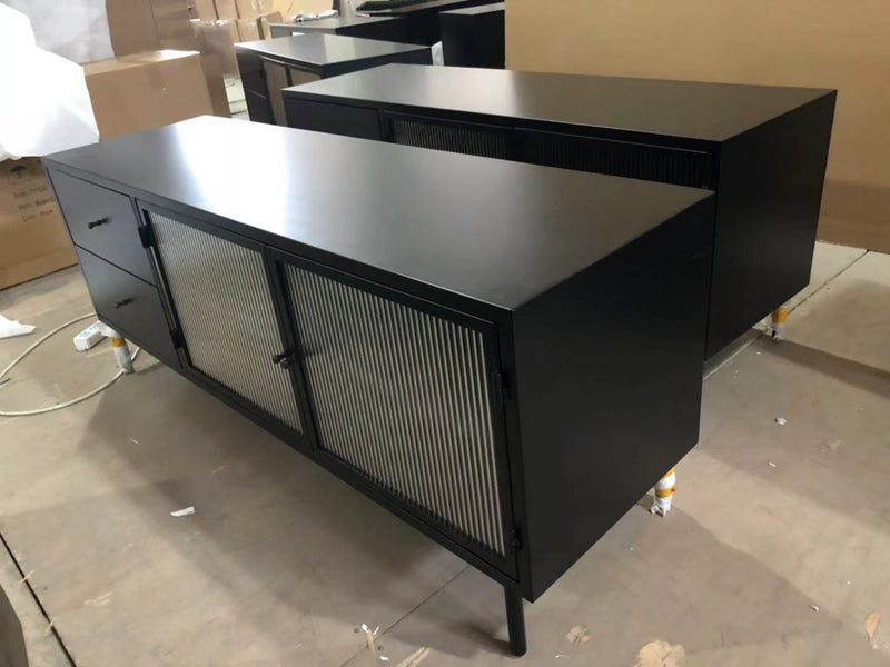 Zoie Industrial Loft Glass / Black Iron TV Table