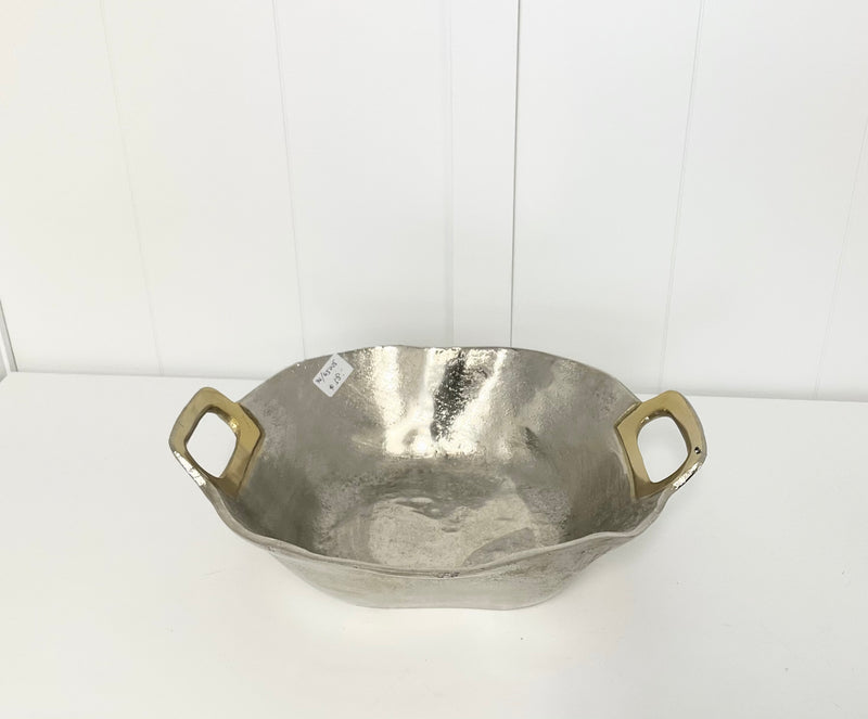 Aluminium Silver Wavy Deep Bowl W/Gold Handles
