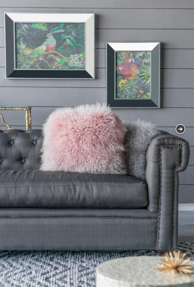 Pink Lamb Fur Cushion Feather Filled