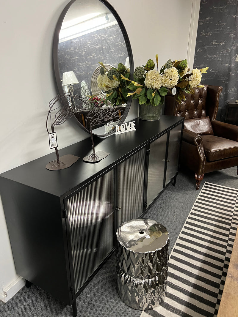 Zoie Industrial Loft Glass/ Black Iron Sideboard Buffet