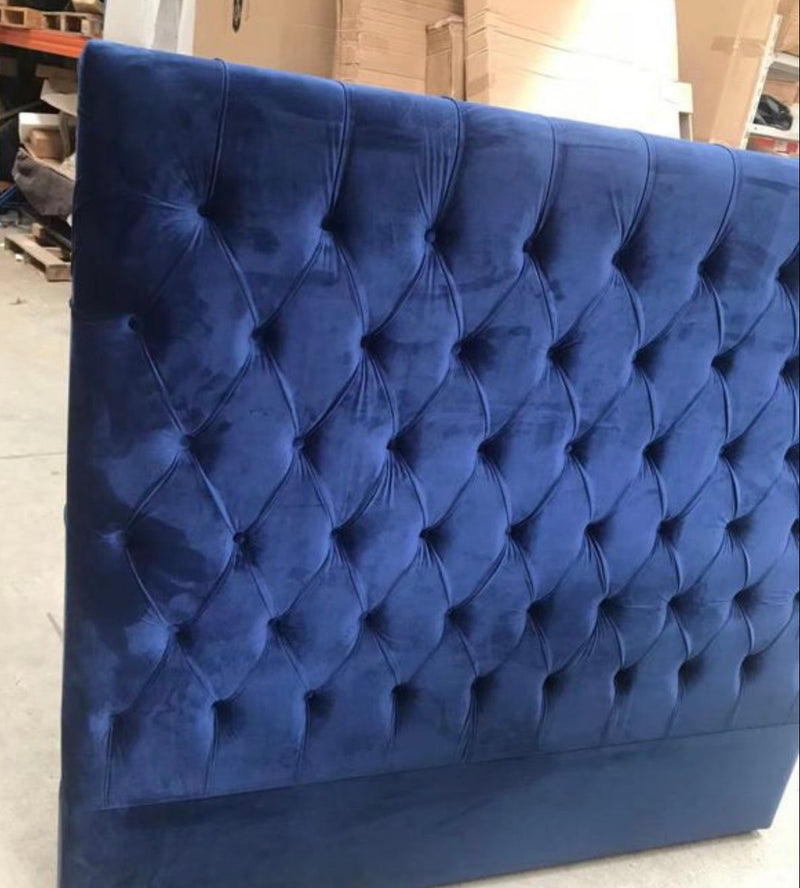 King/Buttoned Navy Velvet 150cm High Headboard