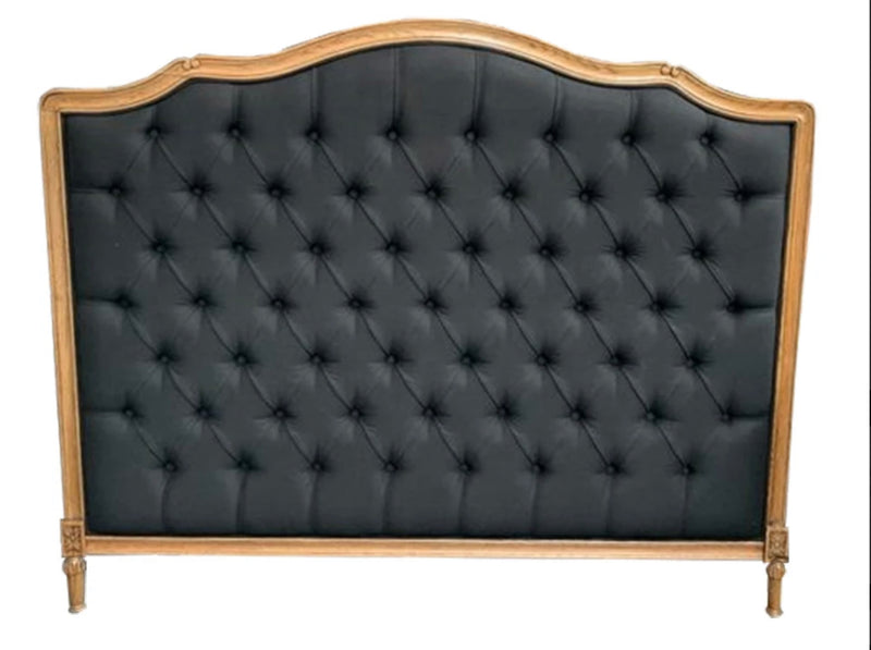 King/ French Villa headboard Black Linen/OAK