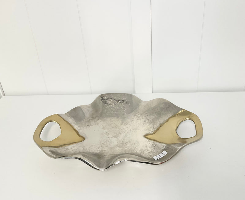 Aluminium Silver Wavy Bowl W/ Gold Handles