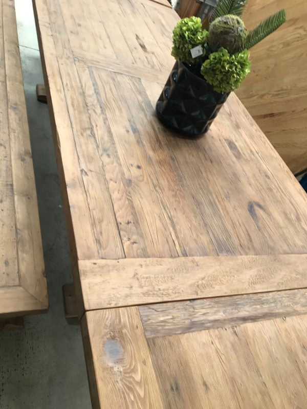 2.4-3.3m Reclaimed Wood Trestle Dining Table/ Black Base