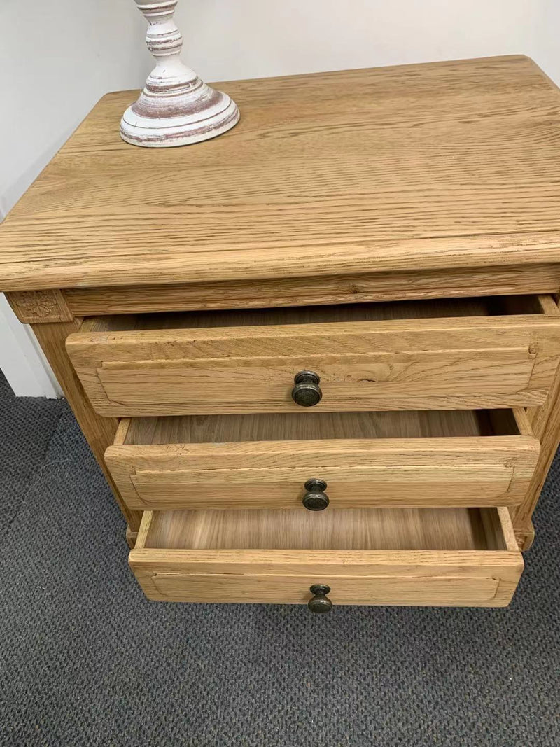 French Villa 3 drawers OAK Bedside table Natural MATT