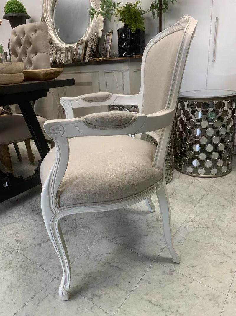 Vintage French Armchair-White/ Beige