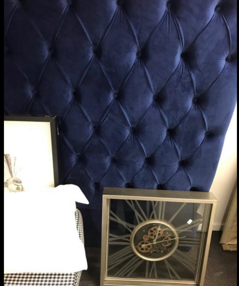Superking/Buttoned Navy Velvet 150cm High Headboard