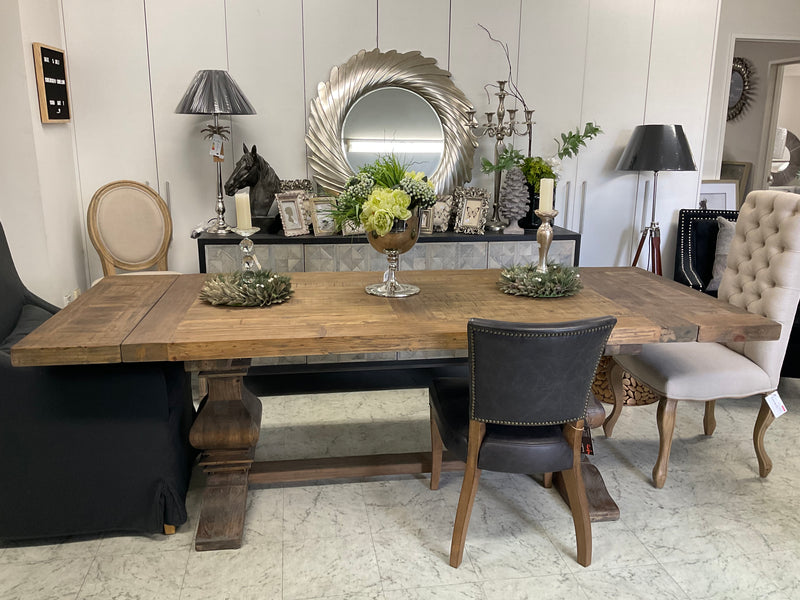 1.8-2.4m Extended  Wood Trestle Dining Table/ Natural Base