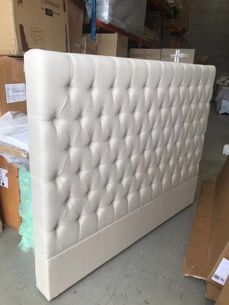 Superking/ Buttoned 150cm H headboard Beige Linen