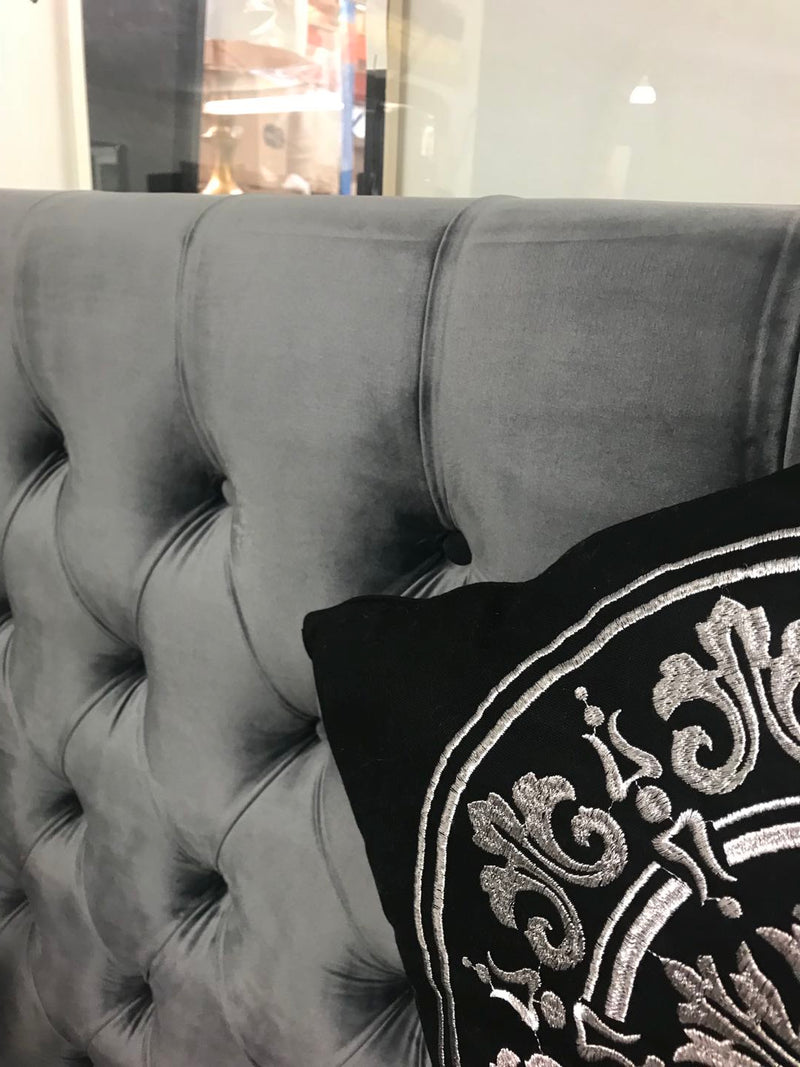 Superking/ Buttoned Charcoal Velvet  Headboard