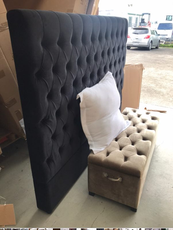 Queen/ Buttoned 150cmHigh Black Velvet headboard