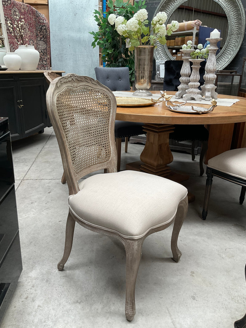 Vintage French Provincial Rattan Back Dining Chair -Weathered OAK