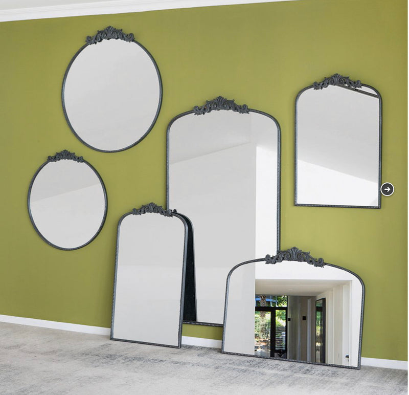 Baroque Black Metal Round Mirror 81cm  Small