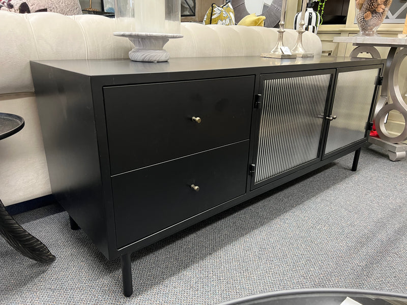Zoie Industrial Loft Glass / Black Iron TV Table