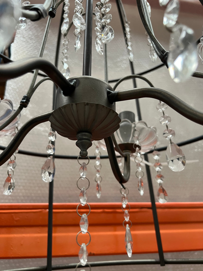Metal Birdcage Chandelier with Glass Drop