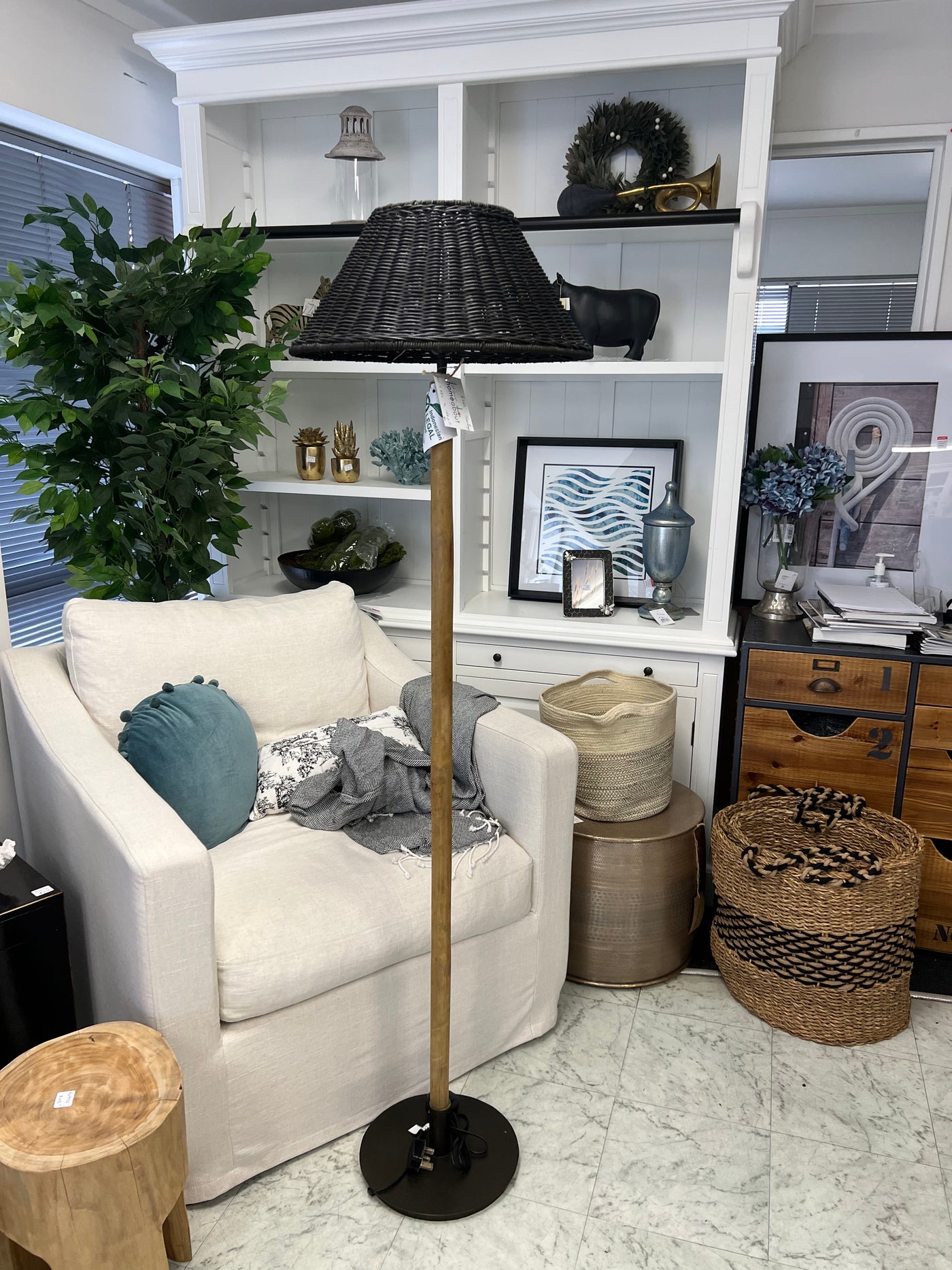 Rattan shade discount floor lamp