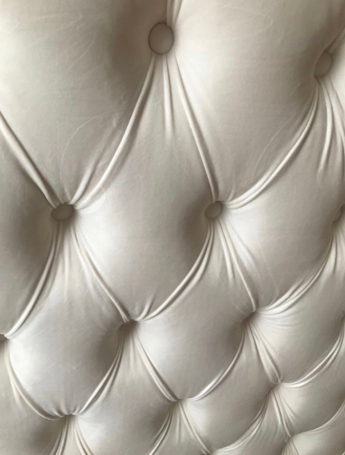 King/ Buttoned Pearl White Velvet 150cm H Headboard