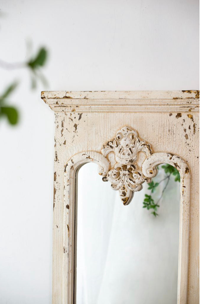 Wood Distressed White Mirror