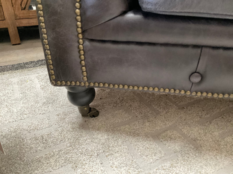 Top Grain Leather Chesterfield 3 Seater Sofa- Black