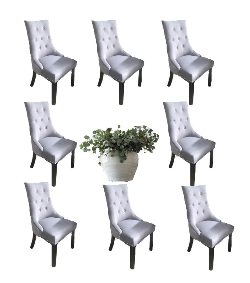 8x Modern Classic Tufted Dining Chair Grey Velvety