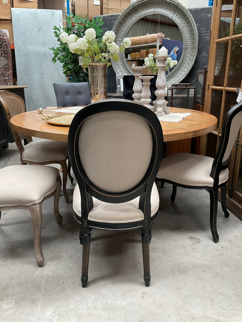 French Country Oval Aubergine beige Linen  Dining Chair