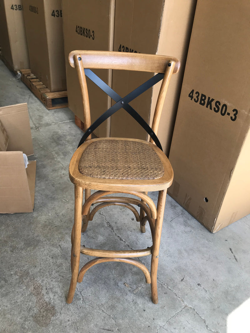 OAK Cross Back Bar Chair Dark Natural