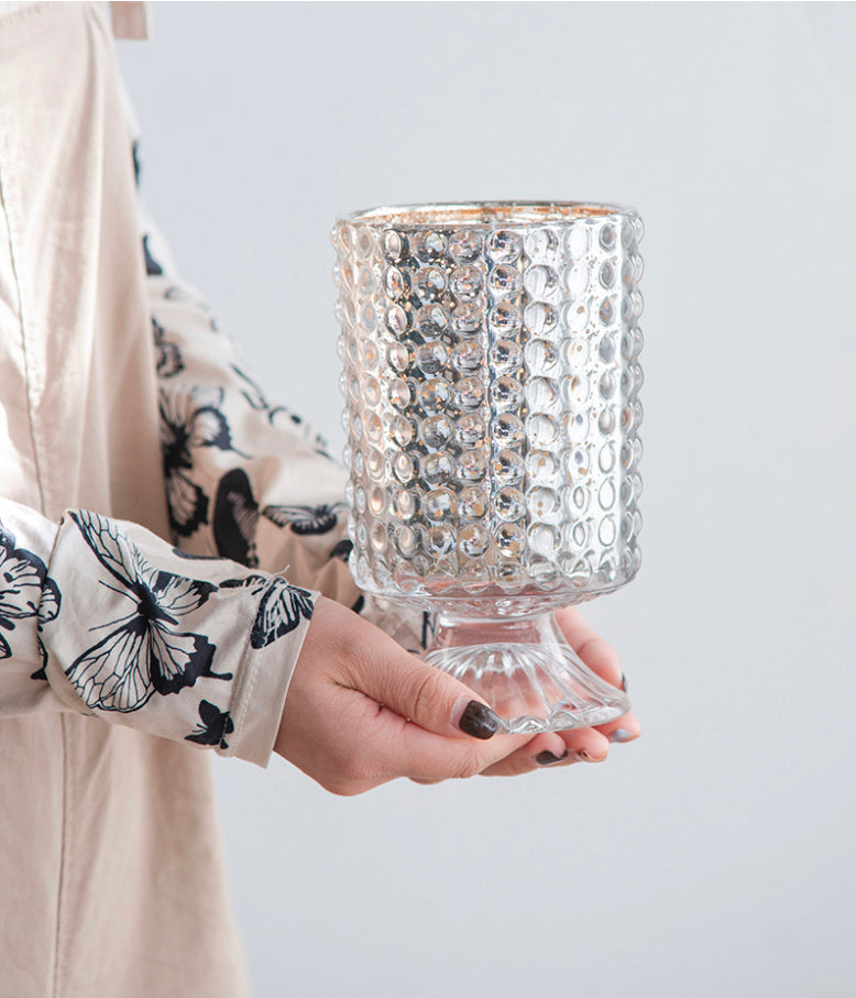 Hobnail Glass Hurricane/Rose Gold Mercury Interior