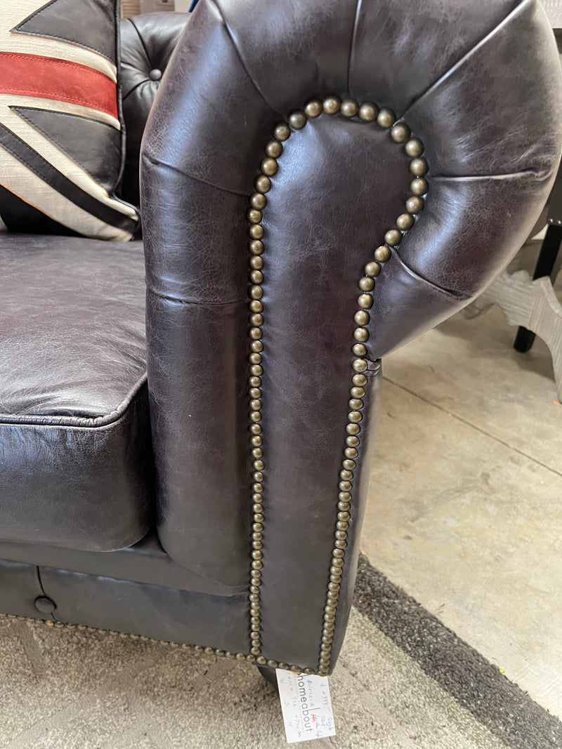 Top Grain Leather Chesterfield Sofa Single Seat Black