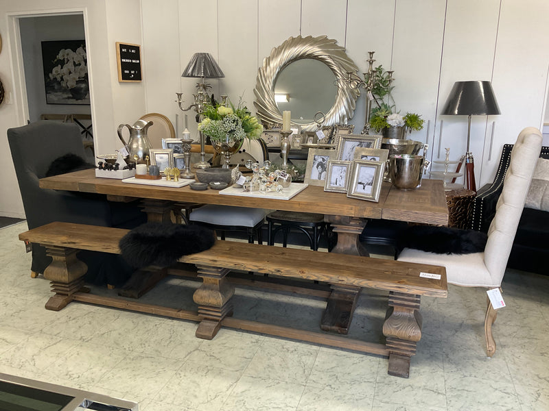 1.8-2.4m Extended  Wood Trestle Dining Table/ Black Base