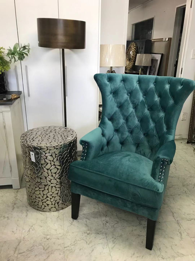 Tufted Washed Hemp Wing Back Arm Chair/ Teal
