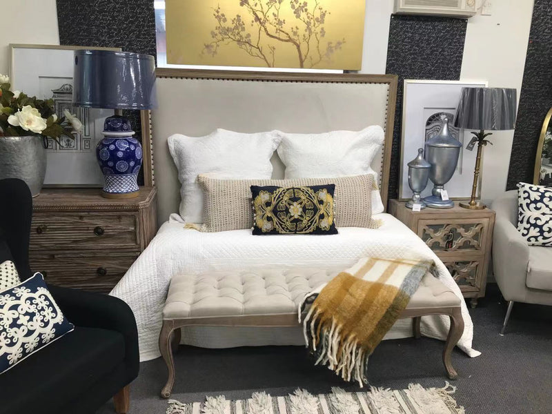 Superking/Maison French Country  OAK Headboard 150cm H/ Latte Velvet