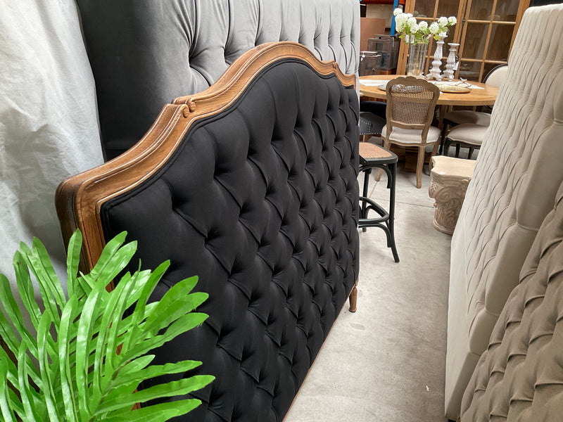 Superking/French Villa Black Linen Button Headboard/OAK Frame