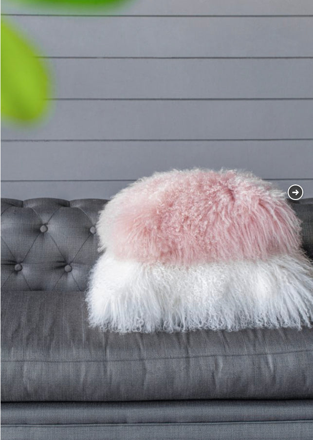 Pink Lamb Fur Cushion Feather Filled