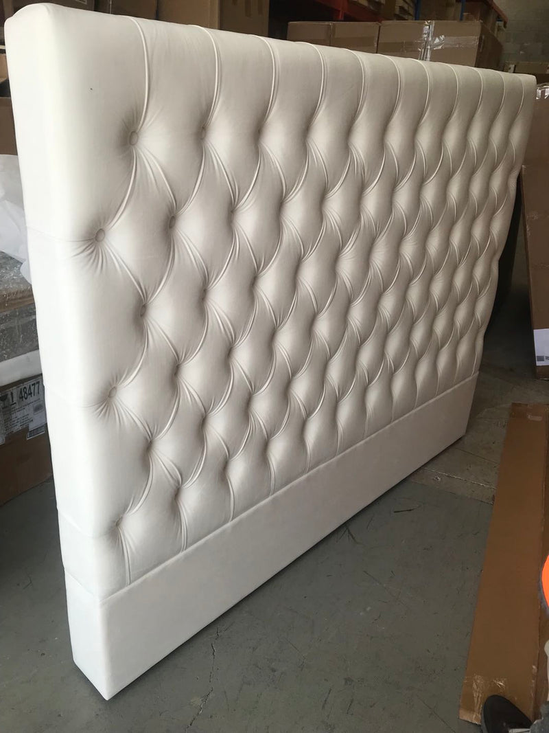 Superking/ Buttoned Pearl White Velvet Headboard  150cmH