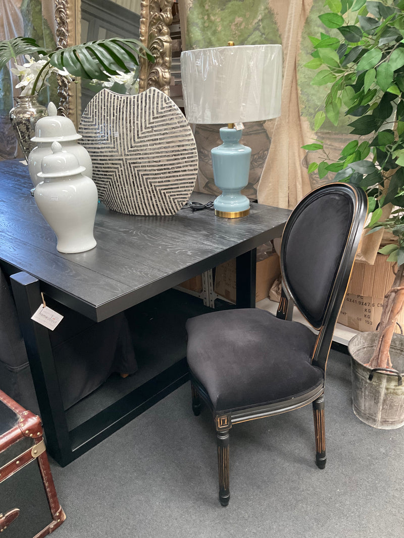French Country Oval Aubergine Black Velvet Dining Chair