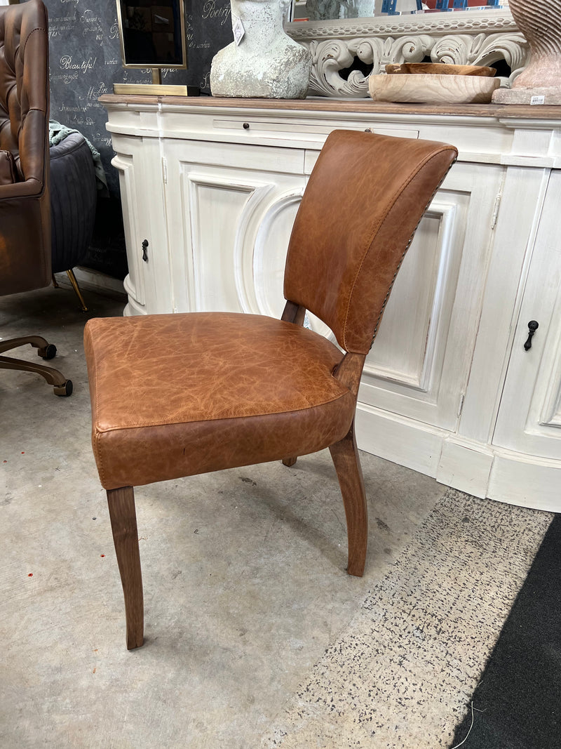 Top Grain Leather Dining Chair With Oak Legs- Cocoa