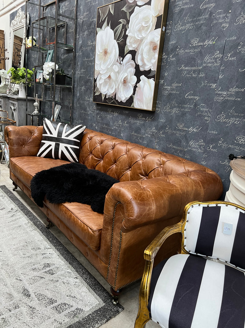 Top Grain Leather Chesterfield 3 seater in Cocoa