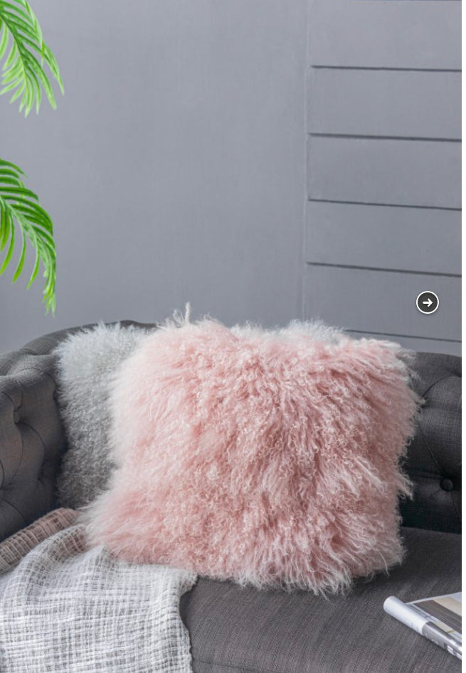 Pink Lamb Fur Cushion Feather Filled