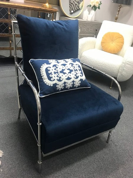 Florence Chair Bamboo Frame in Navy Velvet/Silver