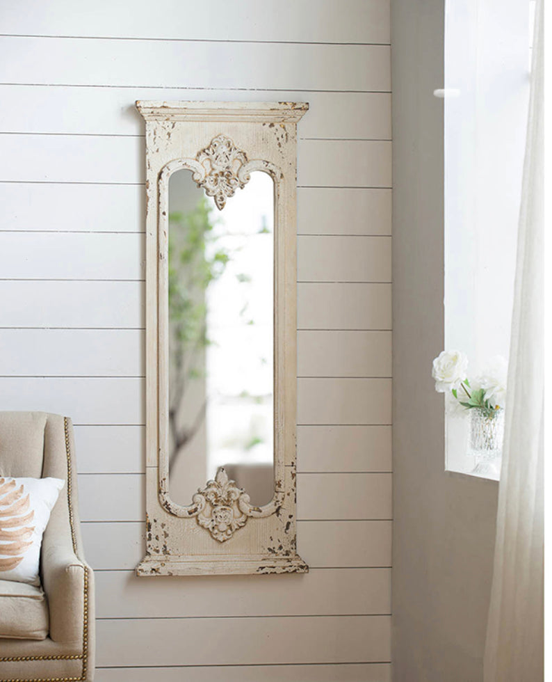 Wood Distressed White Mirror