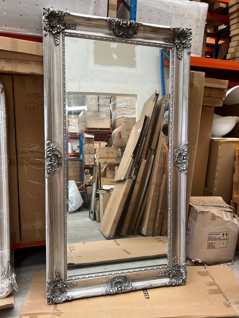 ORNATE BEVELLED MIRROR – ANTIQUE SILVER 2.2 m High