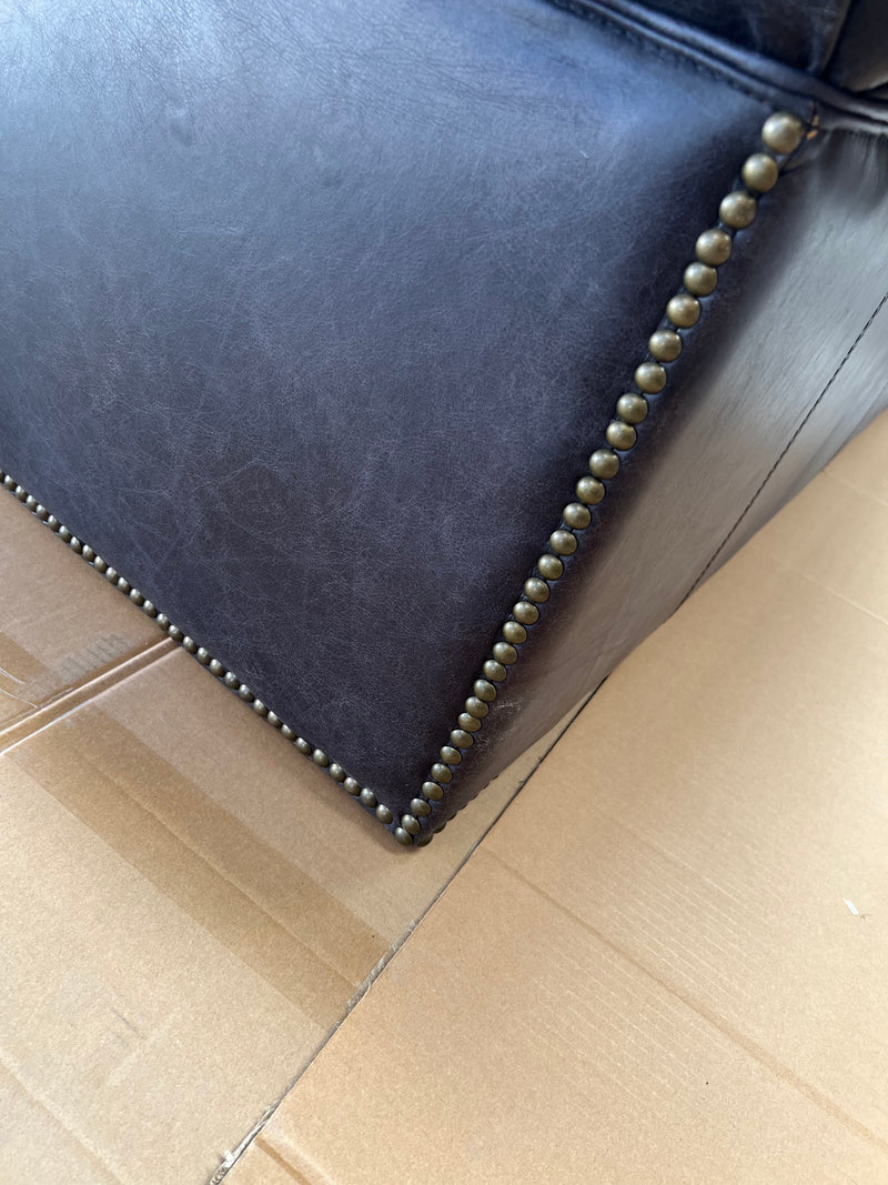 Last One ! Top Grain Leather Chesterfield 2 Seater Sofa- Black
