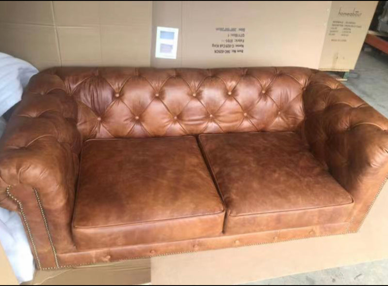 Top Grain Leather Chesterfield 2 seater in Cocoa