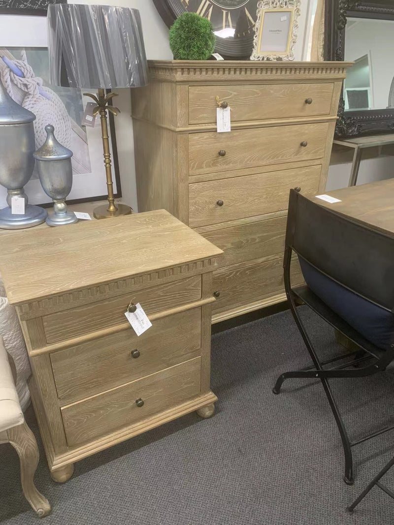 Maison French Country-- 3 drawer bed side table-Burnt OAK