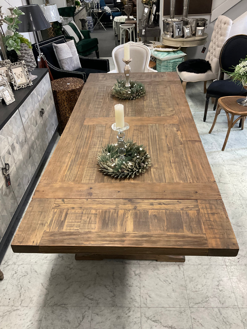1.8-2.4m Extended  Wood Trestle Dining Table/ Natural Base