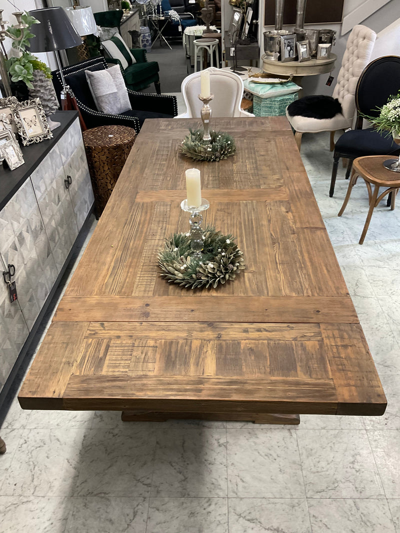 1.8-2.4m Extended  Wood Trestle Dining Table/ Black Base