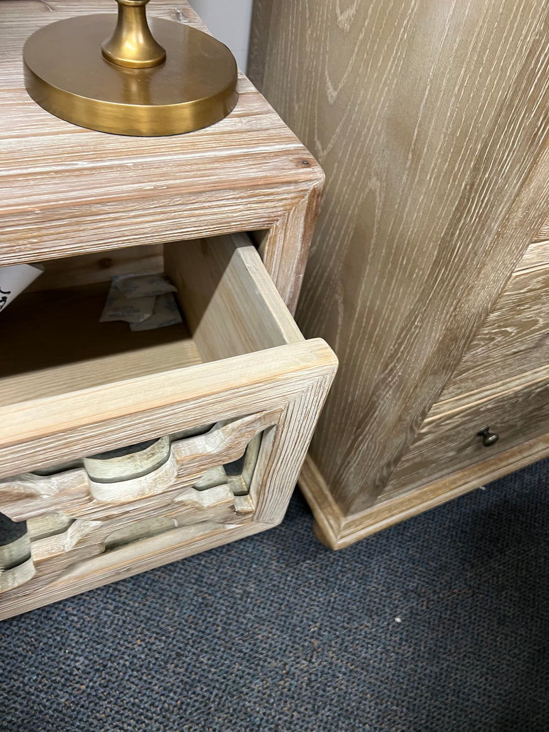 Natural 2 Drawer Bedside With Antique Mirror Face